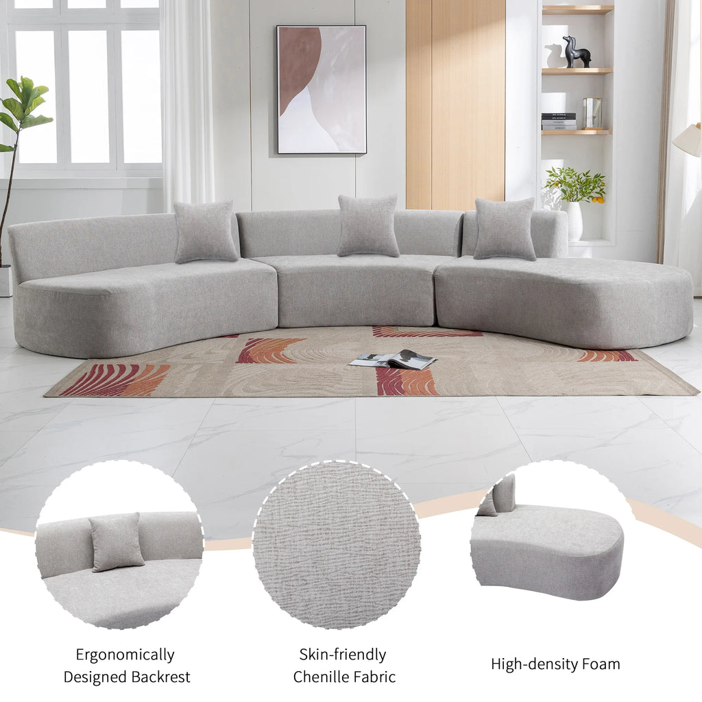 Harper & Bright Designs Modern Curved Floor Sofa Set, Modular Sectional Sponge Couch for Living Room, 2 PC Free Combination No Assembly Foam-Filled Sofa, Beige