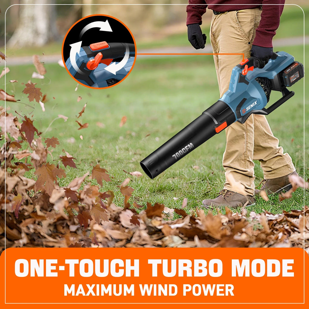 SENIX X6 60V Max* Brushless Cordless Leaf Blower with 4.0 Ah Battery and Charger, Variable Speed Up to 810CFM 170MPH, BLAX6-M1