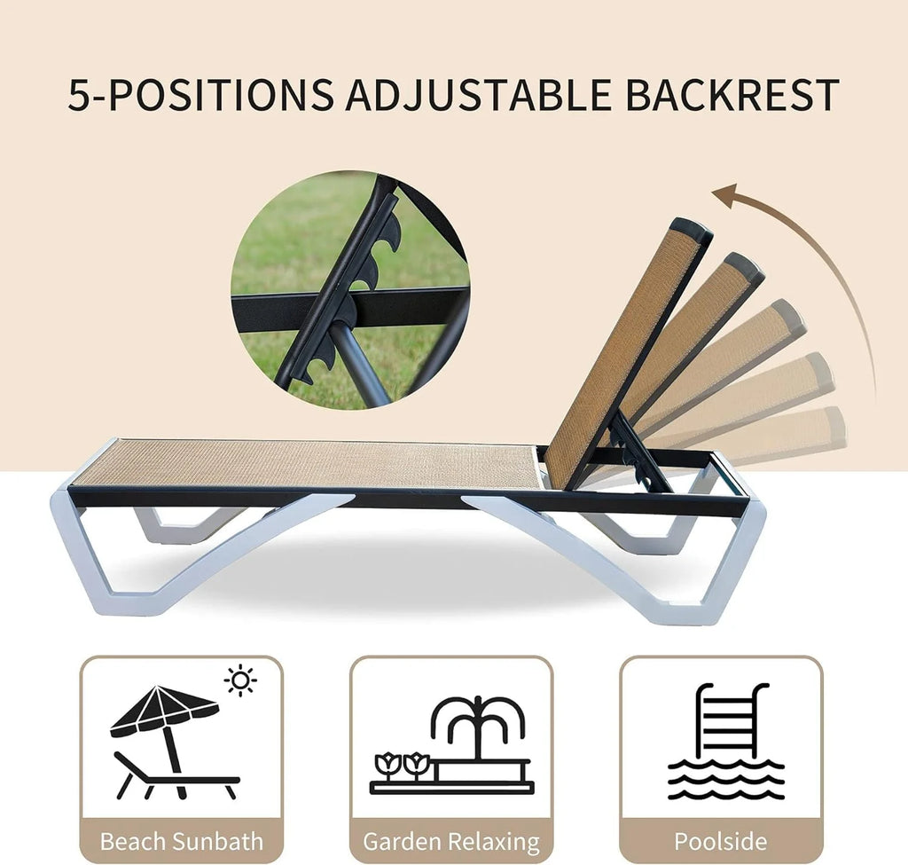 Domi Outdoor Living Chaise Lounge Chair Aluminum Adjustable Pool Lounge Chair��With All-Weather Textilene for Deck, Lawn, Backyard ��1 Grey Chair��