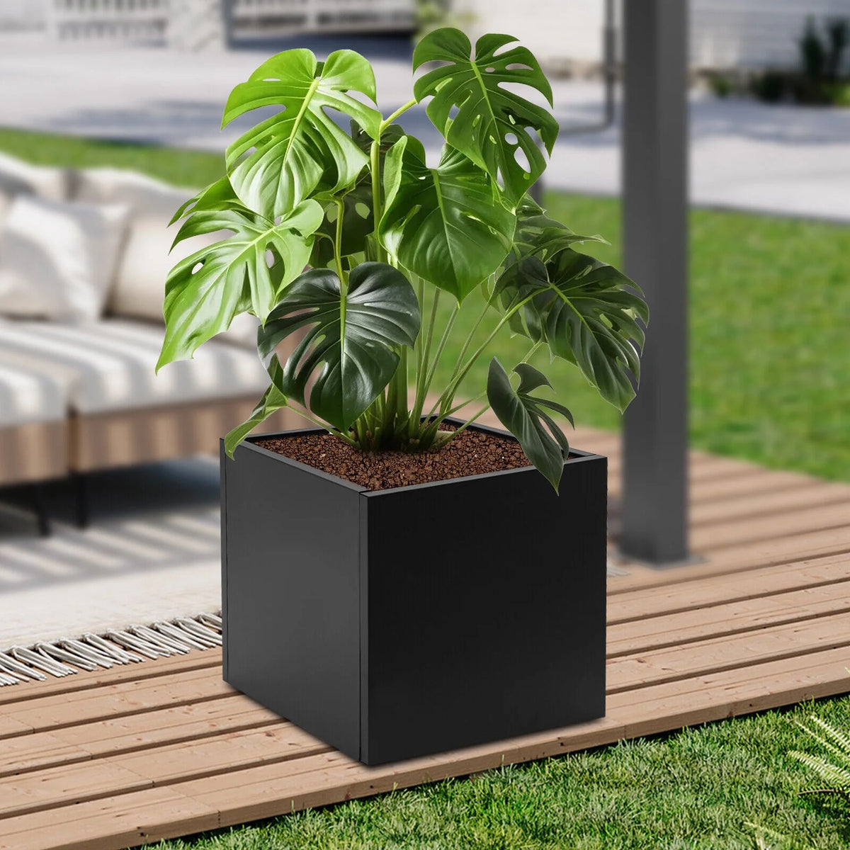 Indoor Outdoor Planter, Square Outdoor Planter For Both Indoor And Outdoor Use, For Gardens, Entrances, Patios Black Steel Square Cube Planter Box