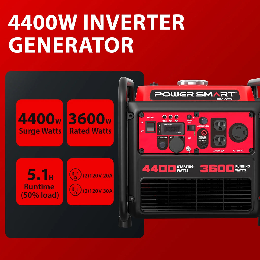 PowerSmart 4400-Watt Gas Powered Inverter Generator for Outdoor and Home Use, EPA Compliant