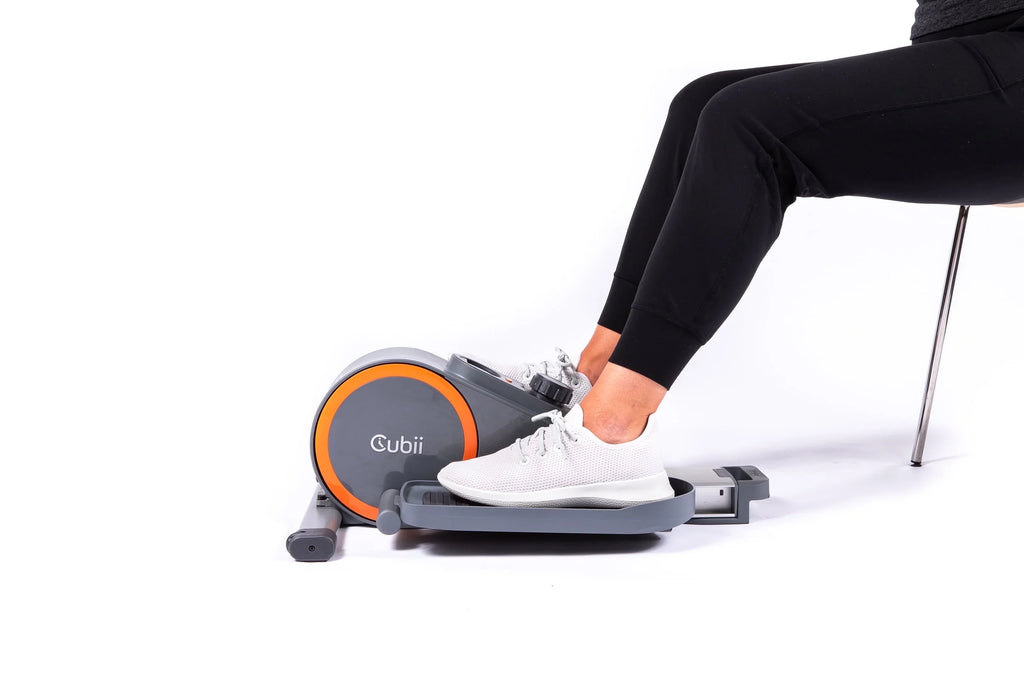 Cubii GO Aqua - Ultra Portable Under Desk Elliptical, Foot Pedal Exerciser Machine with Built-in Wheels, Easy Retractable Handle, Large LCD Fitness Tracker, Adjustable Resistance Levels