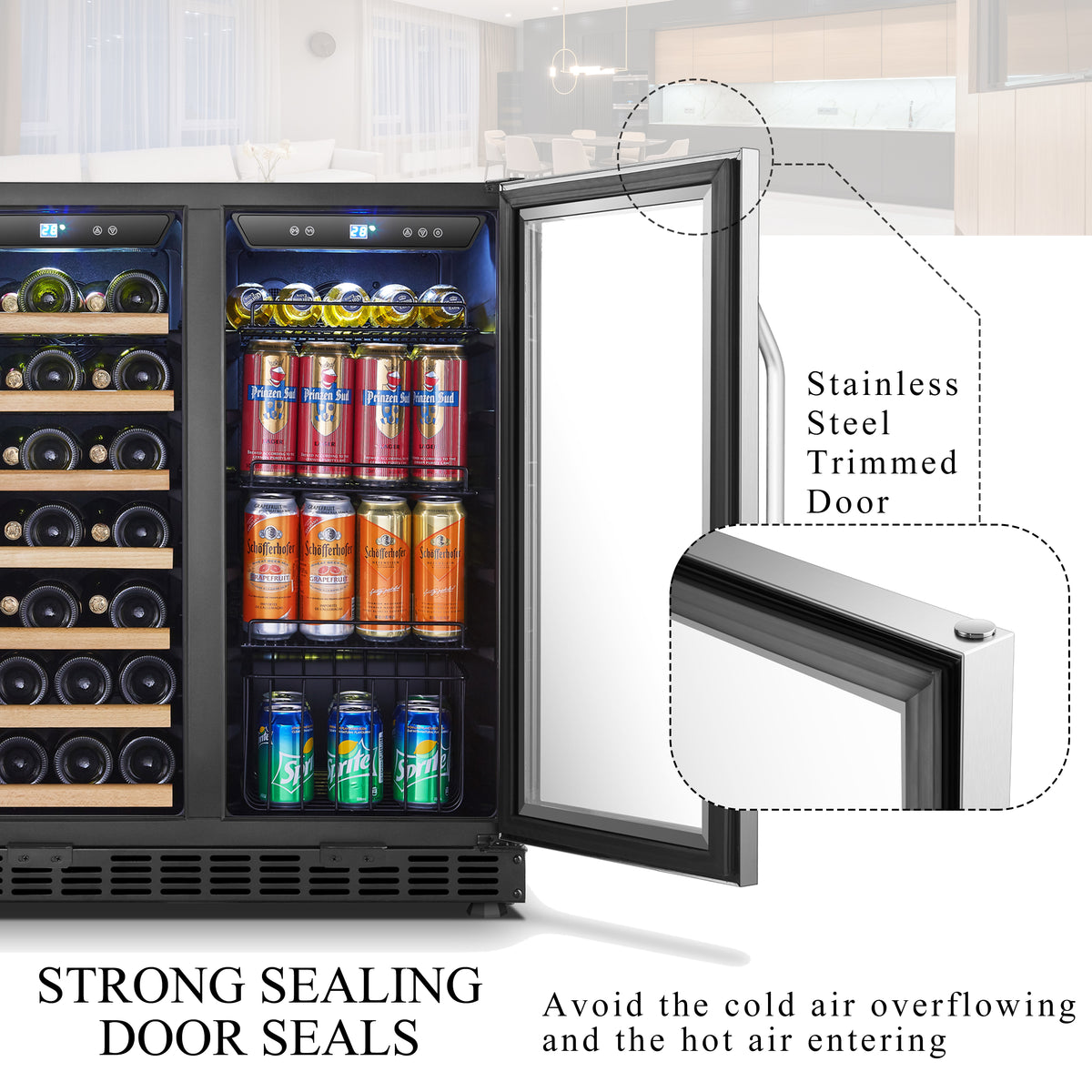 Lanbo 76 Can 31 Bottle Under Counter Dual Zone Wine Refrigerator and Beverage Cooler 30 inch Width