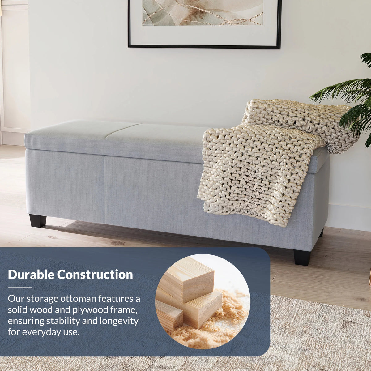 BELLEZE Storage Ottoman Bench Footstool - Amherst (Beige)