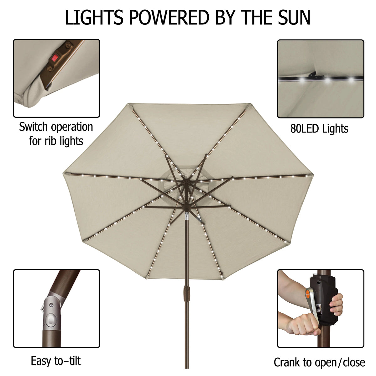 EliteShade Sunbrella Solar Umbrellas 9ft Market Umbrella with 80 LED Lights Patio Umbrellas Outdoor Table Umbrella with Ventilation and 5 Years Non-Fading Top,Ruby