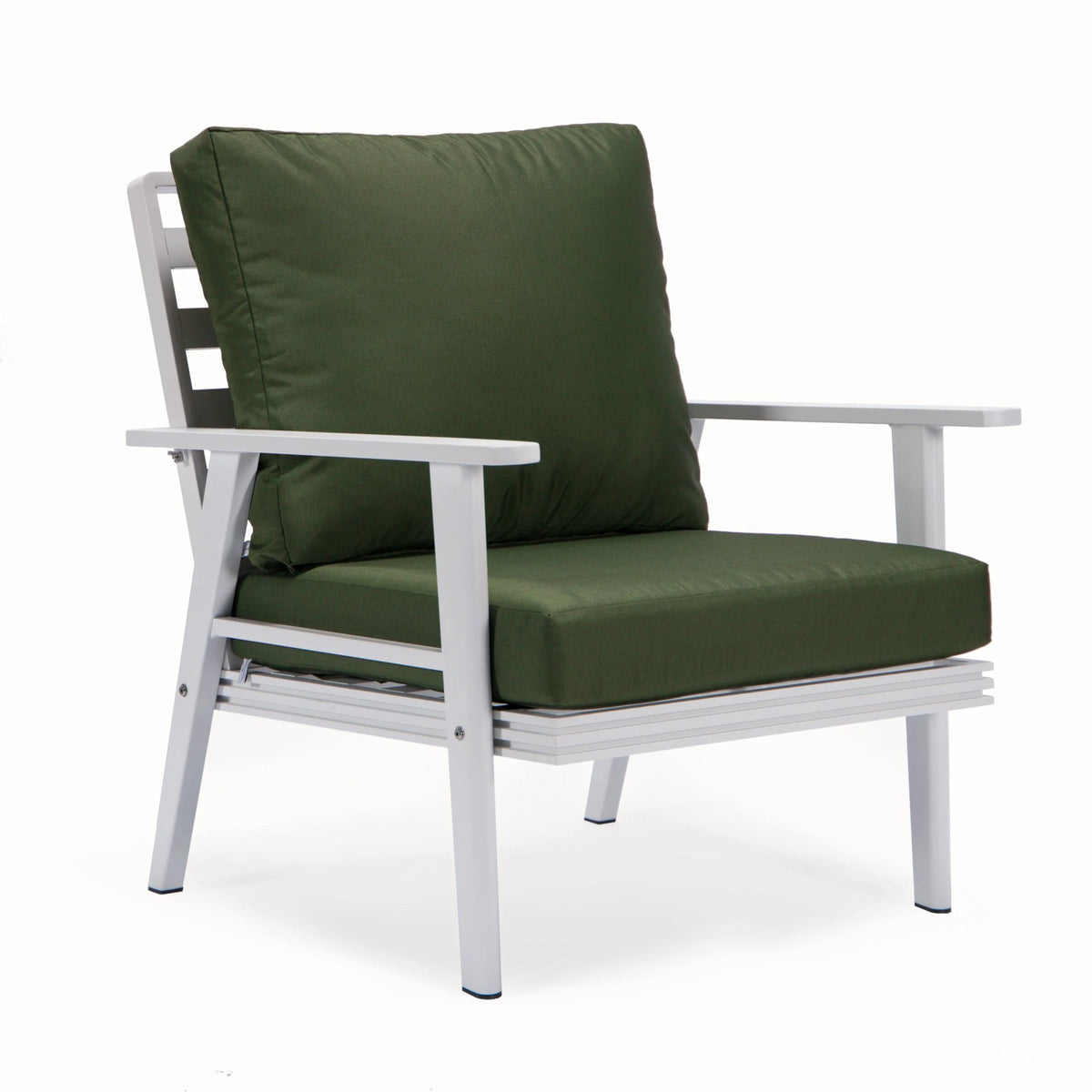 LeisureMod Walbrooke Modern Aluminum 5-Piece Patio Conversation Set with Outdoor Square Fire Pit Table with Slats Design & Side Table Tank Holder (Green)
