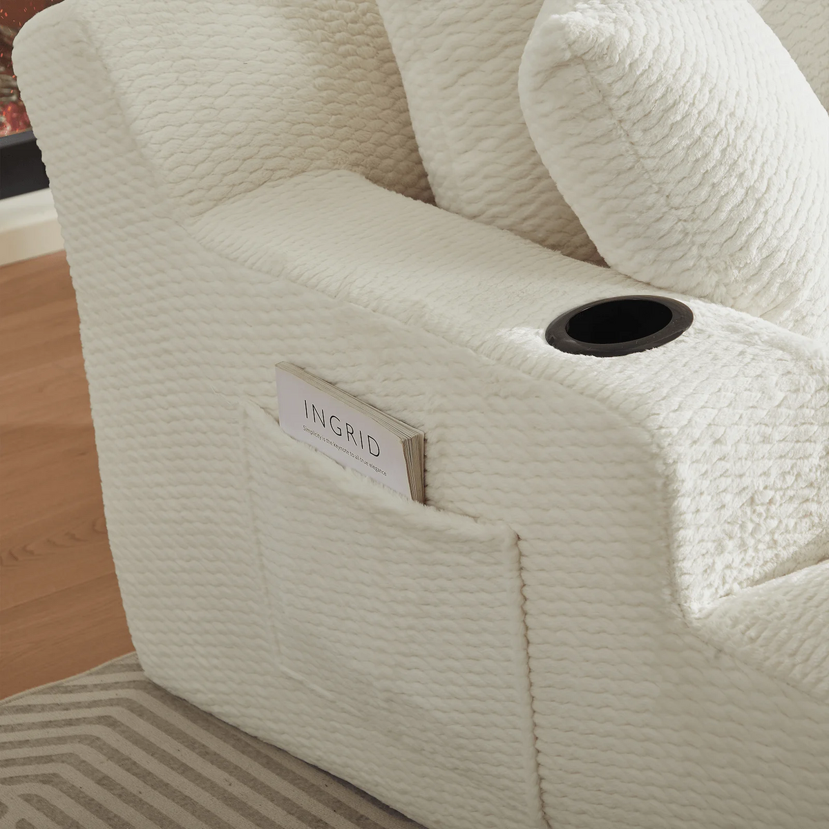Lovableguy Oversized Chaise Lounge Chair Indoor,Comfy Deep seat Lounge Sofa with Cup Holders and Storage Pockets,Sleeper Sofa Bed for Living Room,Bedroom,No Assembly Required,Cream