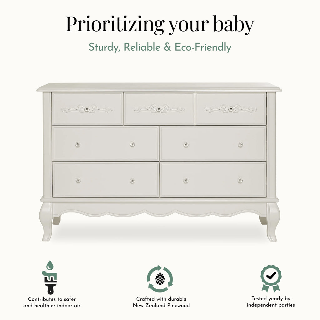 Evolur Aurora 7-Drawer Double Dresser in Ivory Lace, Spacious Drawers