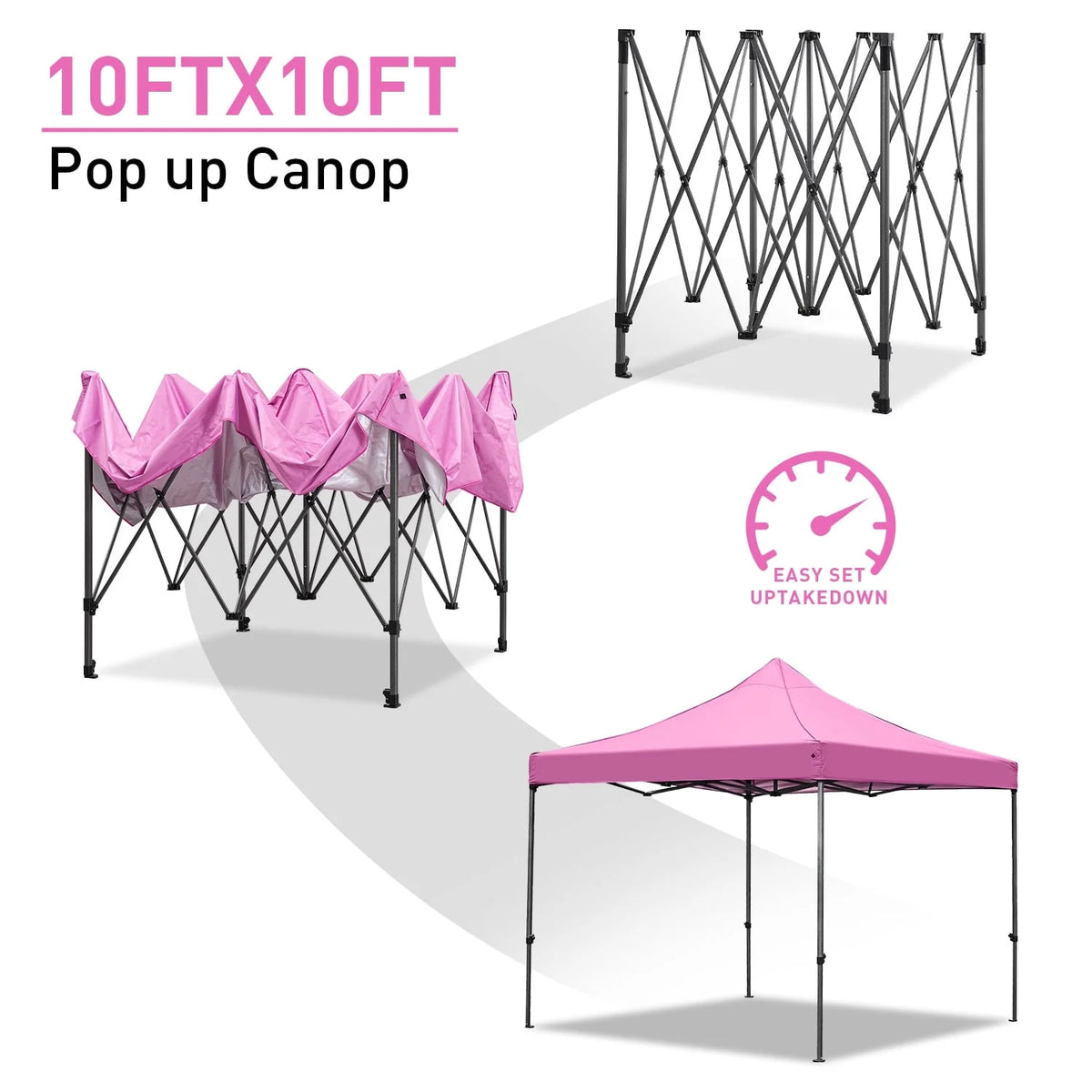 Ainfox 10' x 10'Heavy Duty Pop up Canopy Tent,Folding Instant Outdoor Gazebo,Sun Shade Tent,Pink