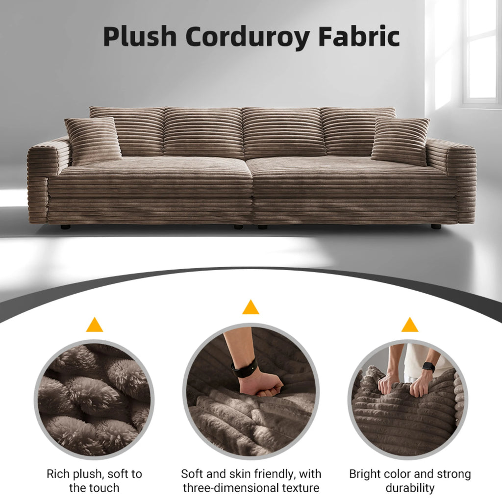 Alvantor 4-Seat Sofa 102" W Corduroy Upholstered Deep Seat Couches Convertible Chaise for Living Room, Apartment Grey
