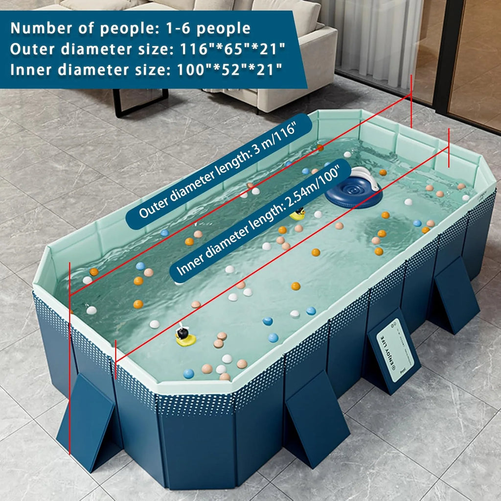 Foldable Large Rectangular Family Swimming Pool, Non-Inflatable, Easy Set-up, Suitable for Adults, Kids and Pet Dogs��Ideal for Outdoor, Backyard
