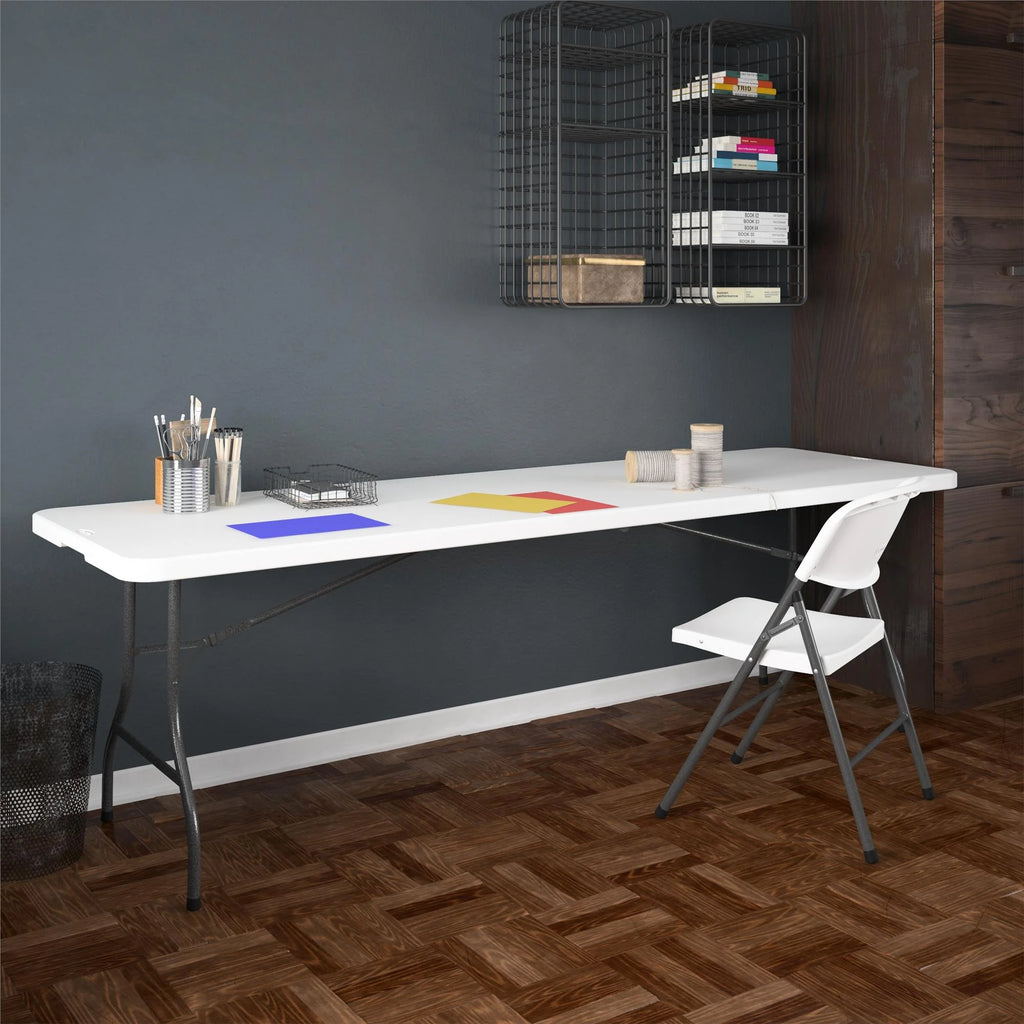 Cosco 8 Foot Centerfold Folding Table, White