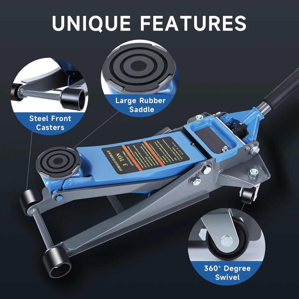 3 Ton Heavy Duty Floor Jack, Fast Lift & Stable Support, Carbon Steel Automotive Jack with Wheels, Max Lift 18.15" for Car and Truck Repair, Blue