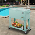 EasingRoom Iron Spray Plastic Patio Cooler Cart with Tray Cooler with Shelf Green