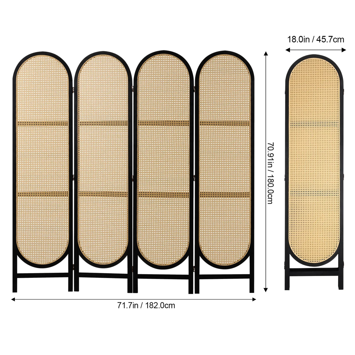 KFFKFF Quadruple Panel Space Separator, Artisan-Crafted Rattan Foldable Privacy Barriers with Connectors, Movable Space Partitions, Timber Independent Room Splitter for Sleeping Quarters, Cocoa