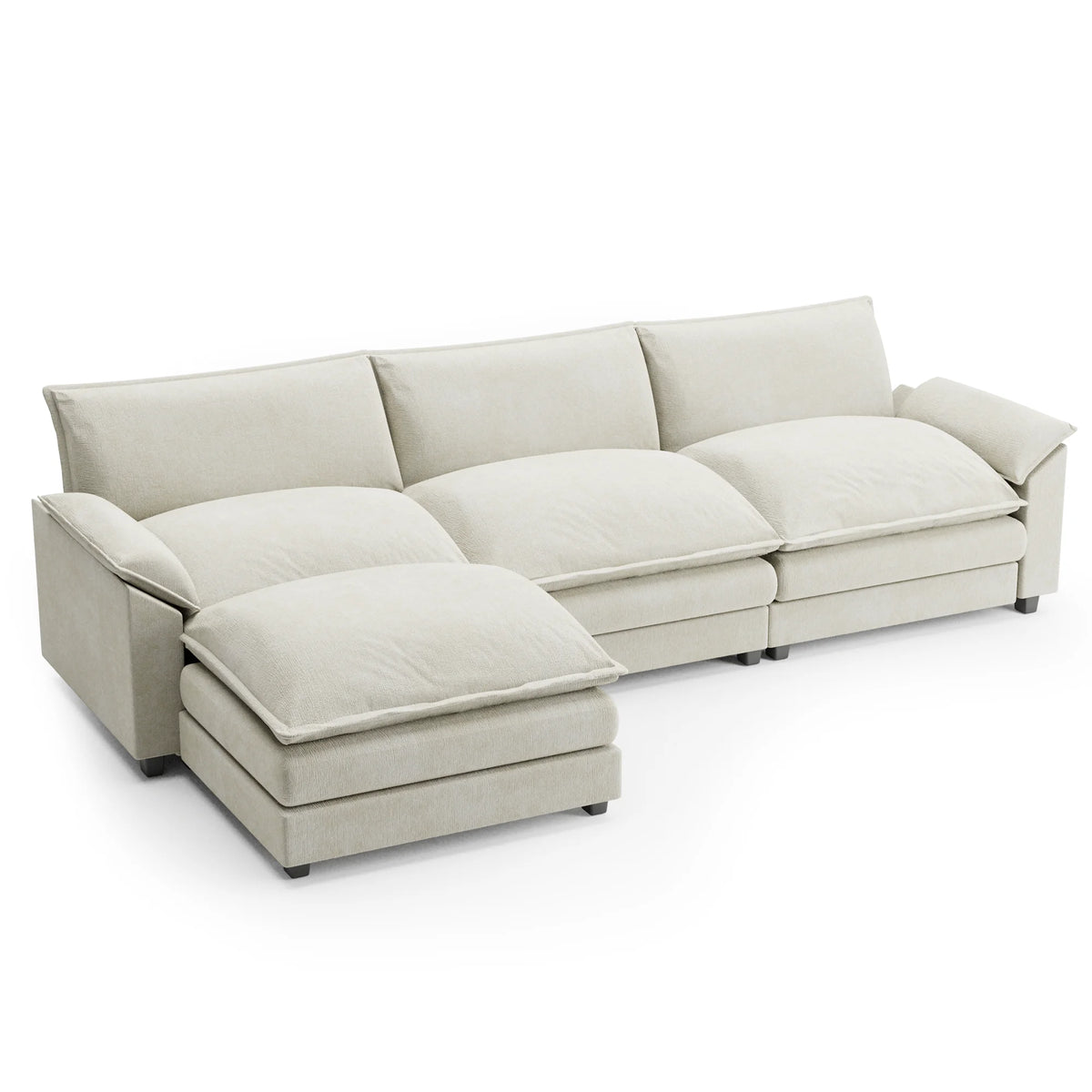 Homall Sectional Sofa 3-seat L-shaped Sofa with reversible toffee chair Movable Footrest Sofa,White
