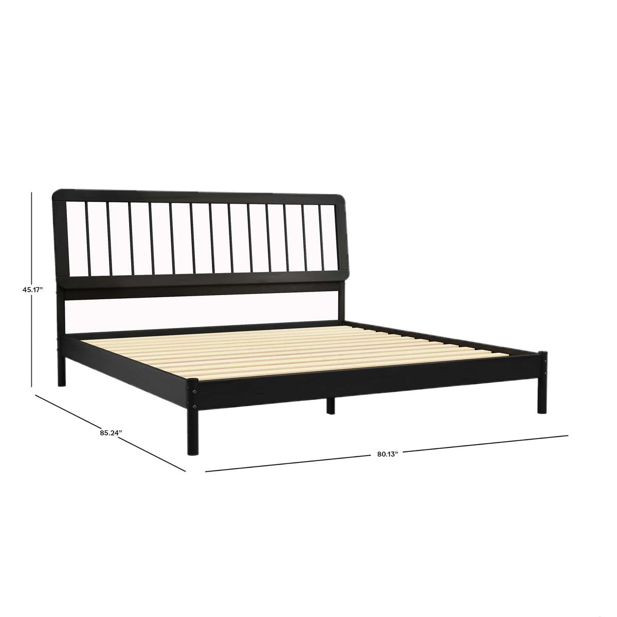 Walker Edison Mid-Century Modern Slatted Solid Wood Queen Bedframe, Natural Pine