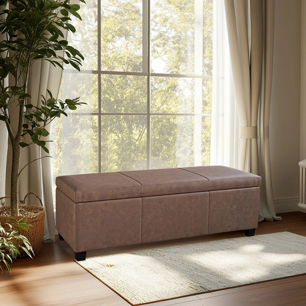 BELLEZE Storage Ottoman Bench Footstool - Amherst (Beige)