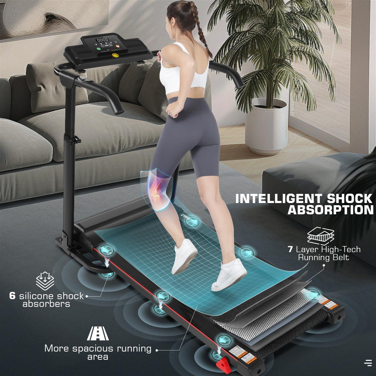 Folding Treadmill with Removable Desk, Foldable Treadmill with Adjustable Height, Treadmill 300lb Weight Capacity, White