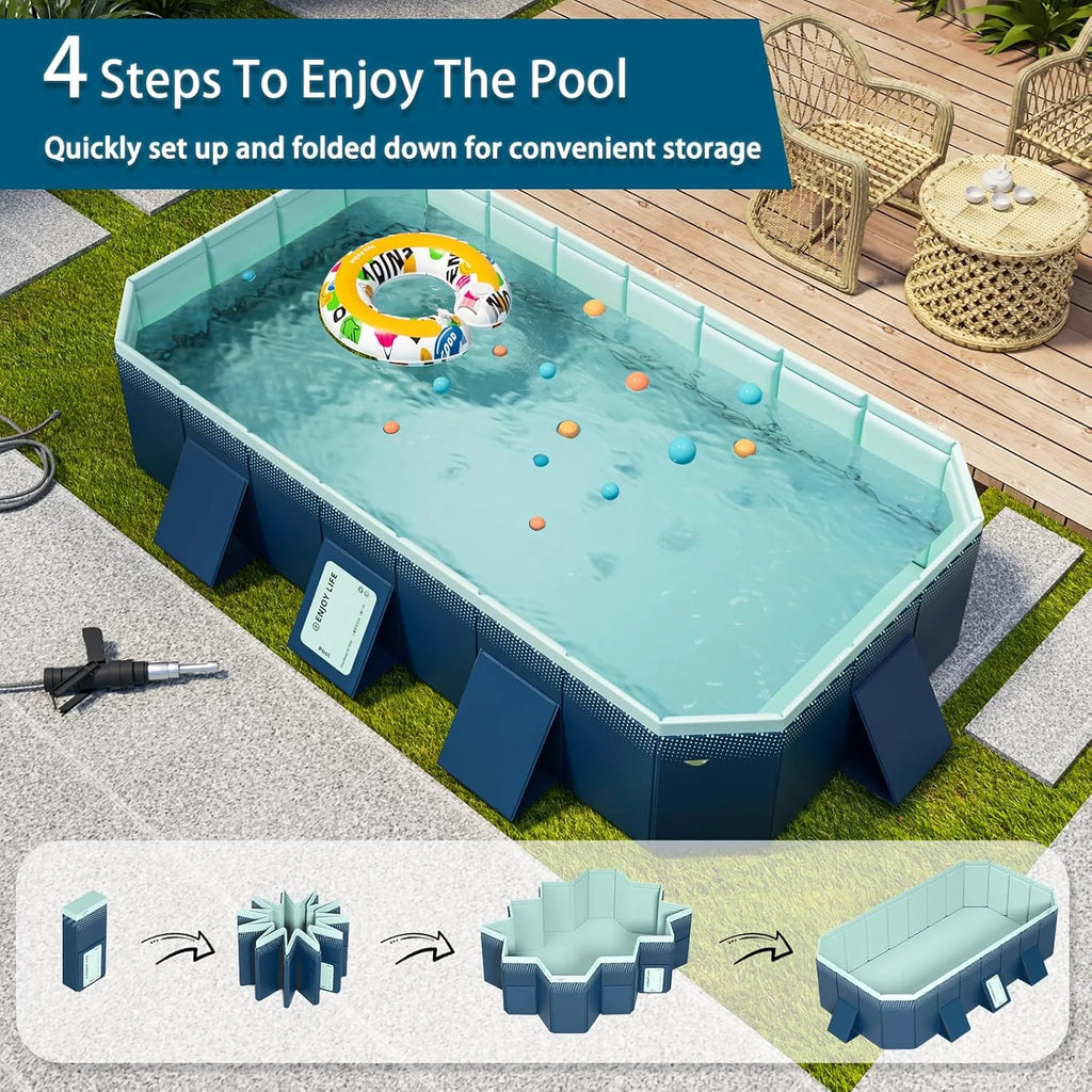 Foldable Large Rectangular Family Swimming Pool, Non-Inflatable, Easy Set-up, Suitable for Adults, Kids and Pet Dogs��Ideal for Outdoor, Backyard