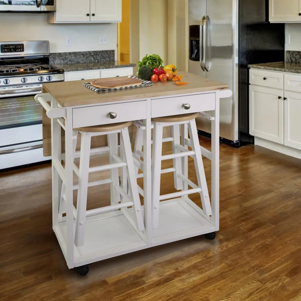 American Trails Breakfast Cart with Drop-Leaf Table, American Maple Top, Square - White