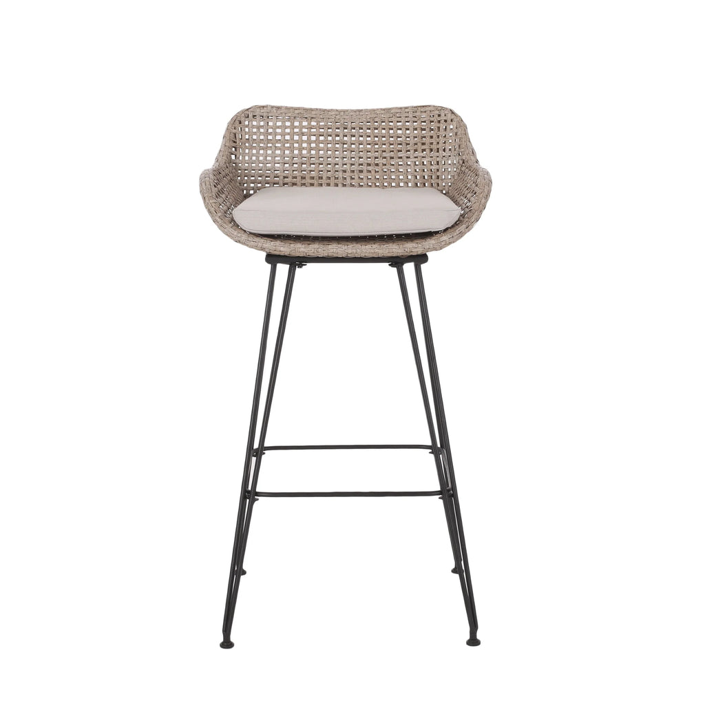 Verano Wicker and Metal Outdoor Barstools with Cushion, Set of 4, Mixed Brown and Beige