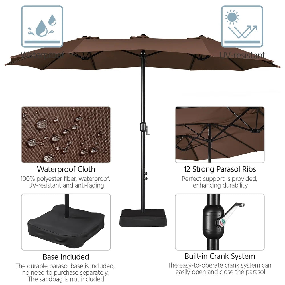 Topeakmart 13ft Patio Parasol Canopy with Crank, Tan