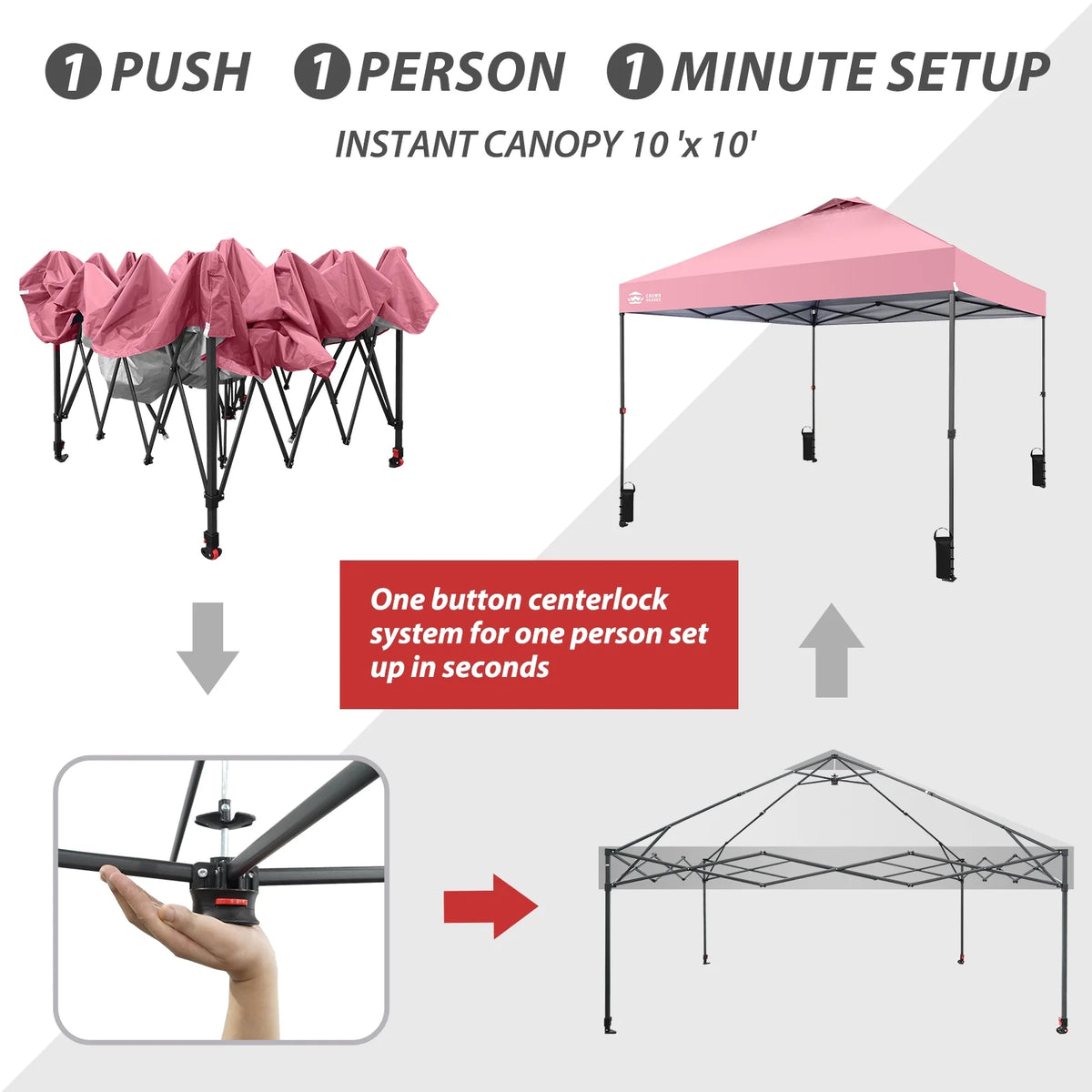 CROWN SHADES 8x8 Pop Up Canopy with One Push Setup Easy Outdoor Sun Shade for Events Parties Camping Forest Green