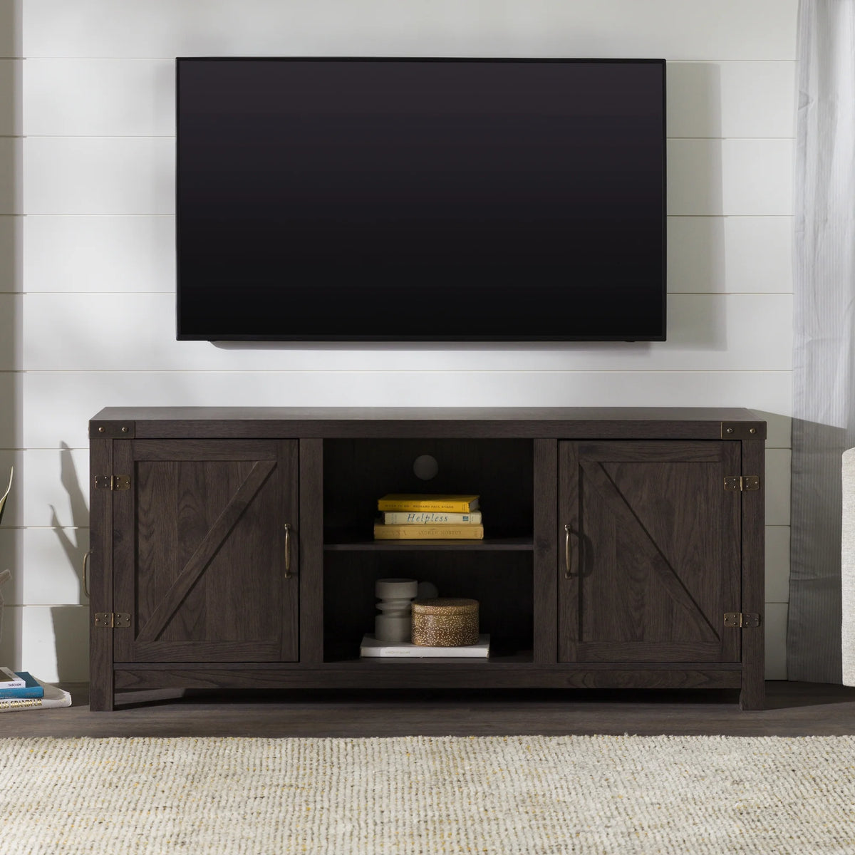 Walker Edison Modern Farmhouse Barn Door TV Stand for TVs up to 65", Grey Wash