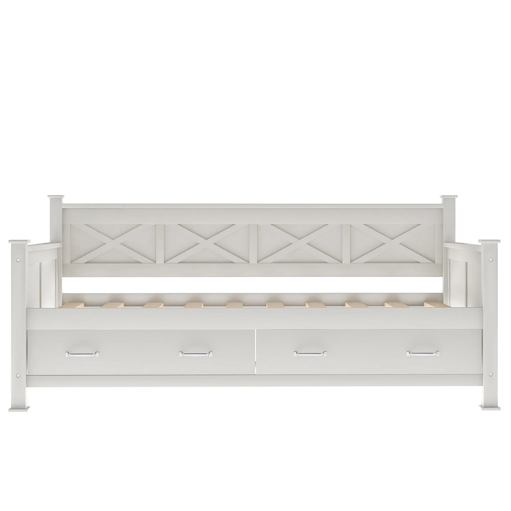 Euroco Twin Size Dayed with 2 Storage Drawers for Bedroom Low Profile Platform Bed, White