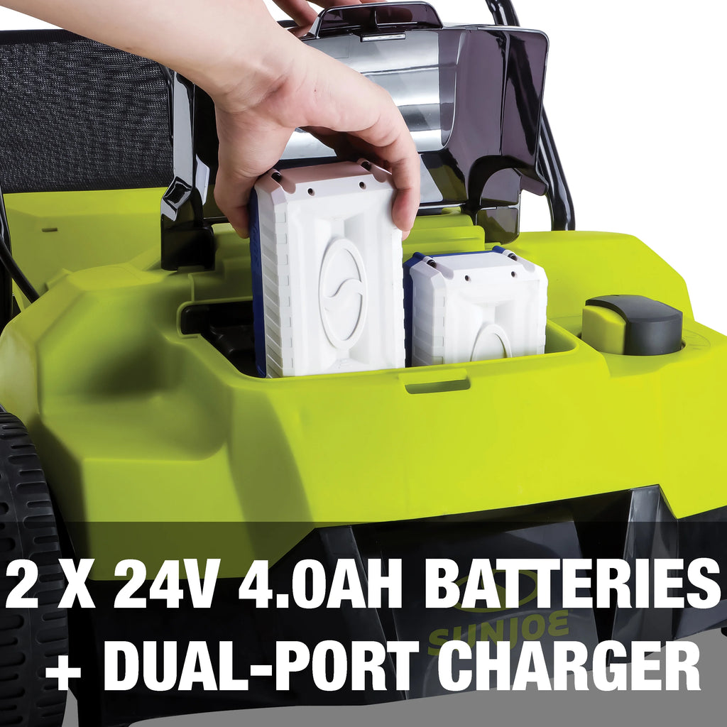 Sun Joe 14" Cordless Brushless Dethatcher + Scarifier, 5 Positions, 2 x 4.0-Ah Batteries & Charger