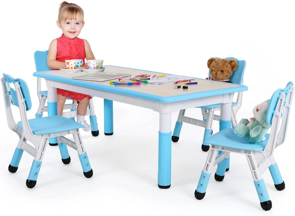 Arlopu Toddler Table and Chair Set Height Adjustable, Kids Activity Table for Reading, Drawing, Eating, Studying, Max 220lbs
