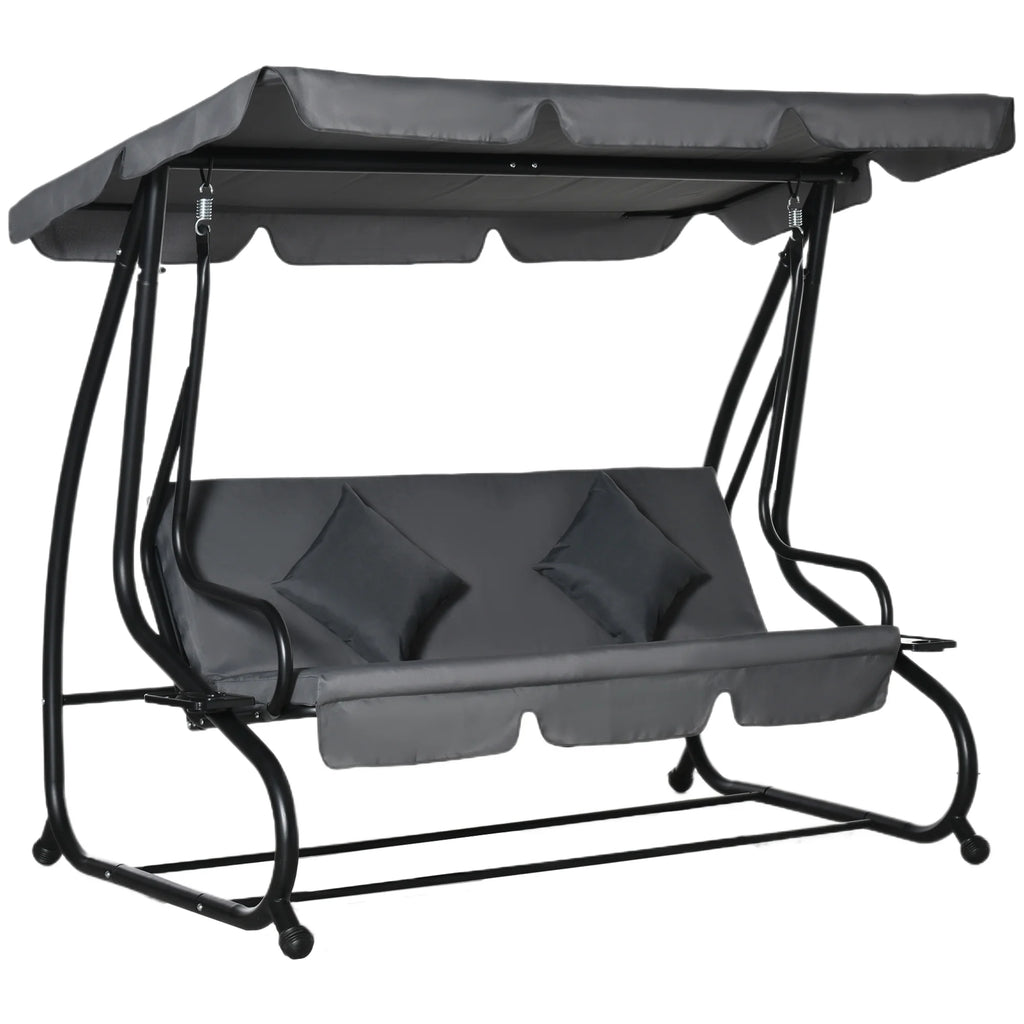 Outsunny 3-Seat Steel Outdoor Canopy Porch Swing with Cushions and Pillows, Light Brown