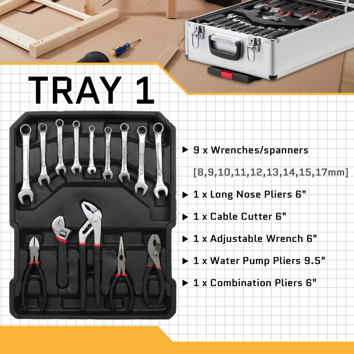 UBesGoo 799 Pcs Tool Set, Household Repair Hand Tool Kit, Mechanics Tool Kit, with Trolley Case, Silver