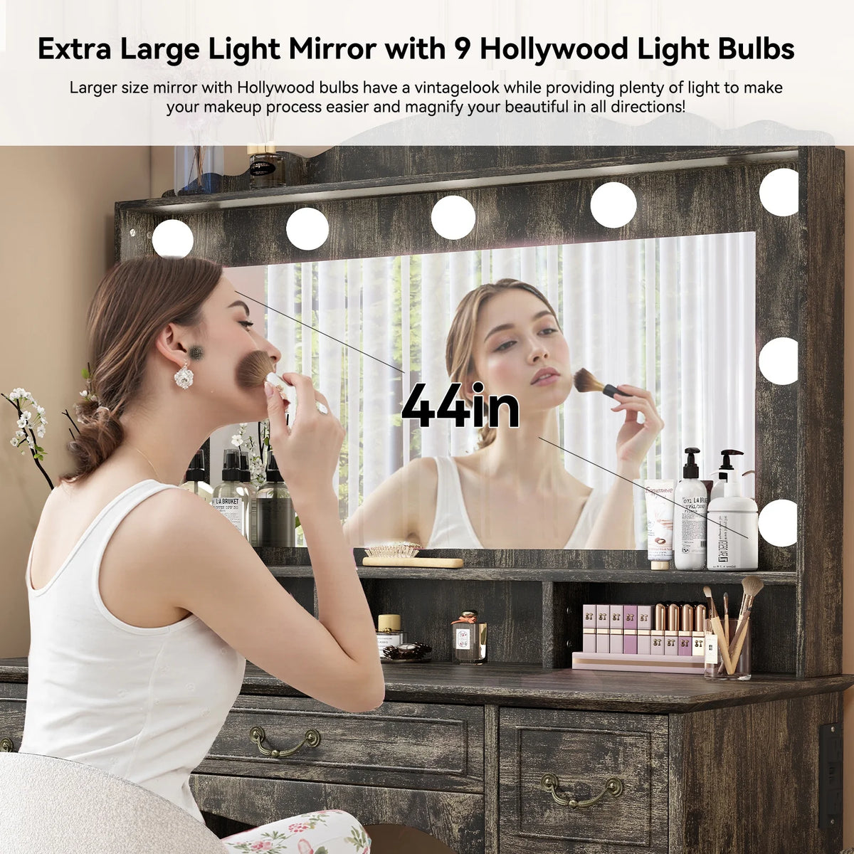 Vanity Desk with Mirror and Light 1 Piece Bohemian White Vanity Table,French Country Style