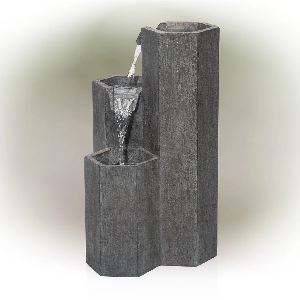 Alpine Corporation 25�� Tall Modern 3-Tier Fountain for Indoor / Outdoor Yard Decor with LED Light