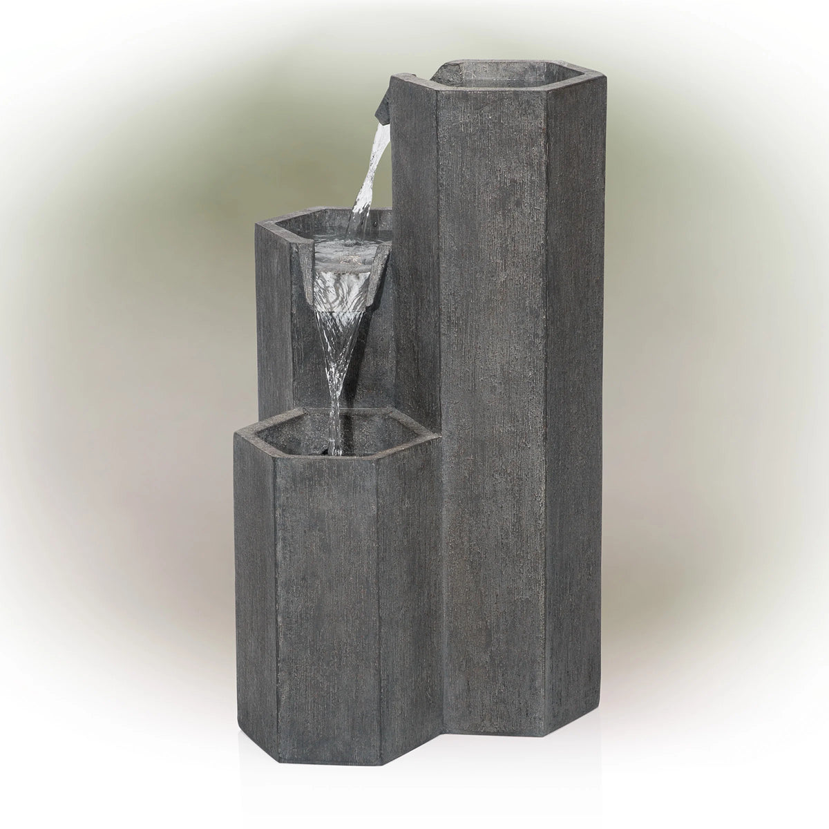 Alpine Corporation 25�� Tall Modern 3-Tier Fountain for Indoor / Outdoor Yard Decor with LED Light