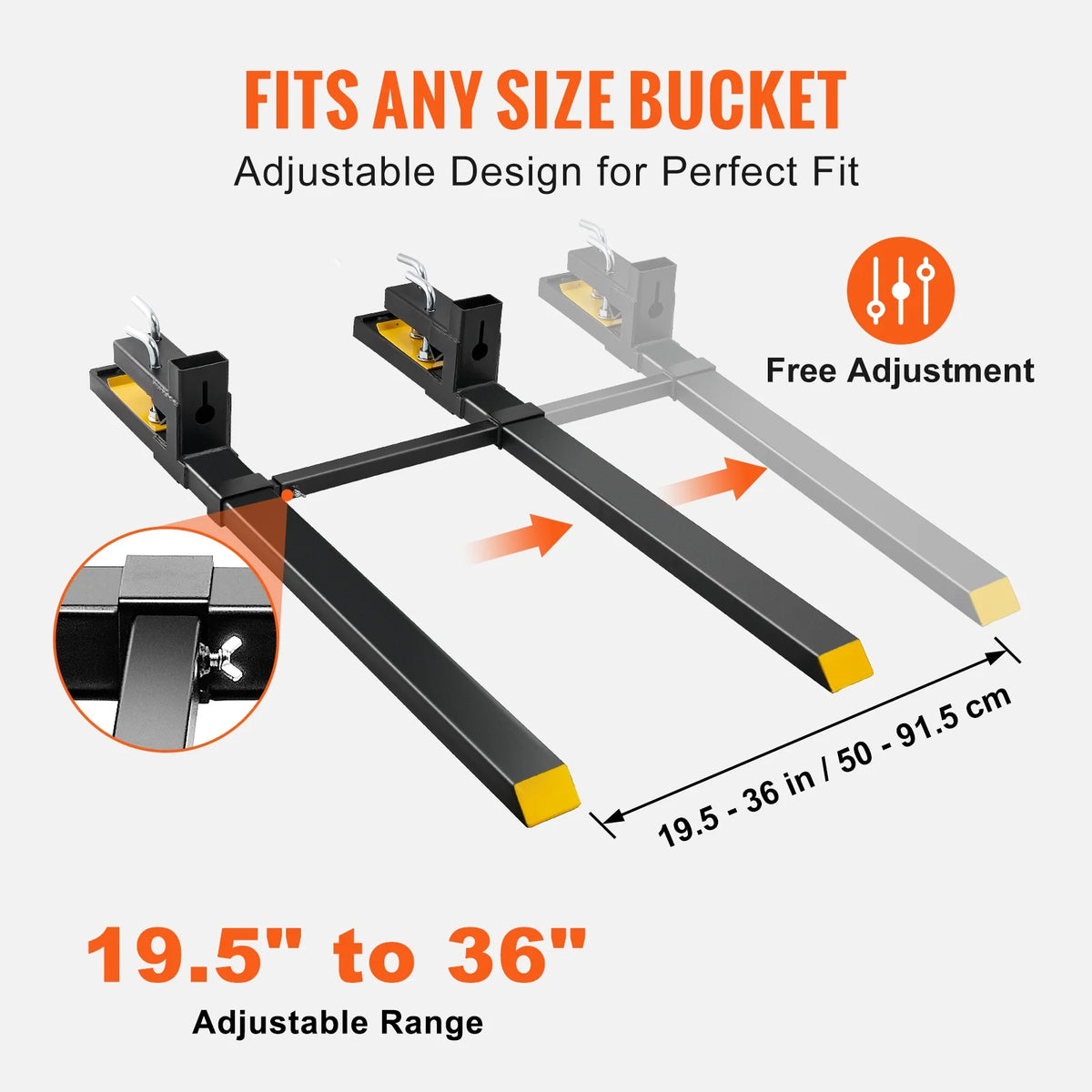 BENTISM Pallet Forks, 4000 lbs Clamp on Tractor Bucket Forks, 60" Total Length Heavy Duty Pallet Forks with Adjustable Stabilizer Bar
