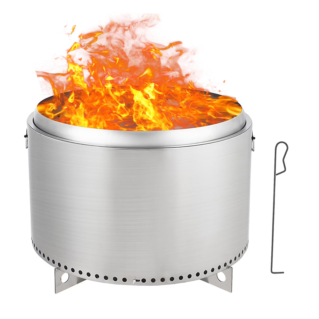 27 Inch Smokeless Fire Pit for Outdoor Wood Burning, Portable Stainless Steel Camping Stove with Stand, Unique Removable Ash Pan Design, H: 11.5 in, 26.9 lbs - Ideal for Camping