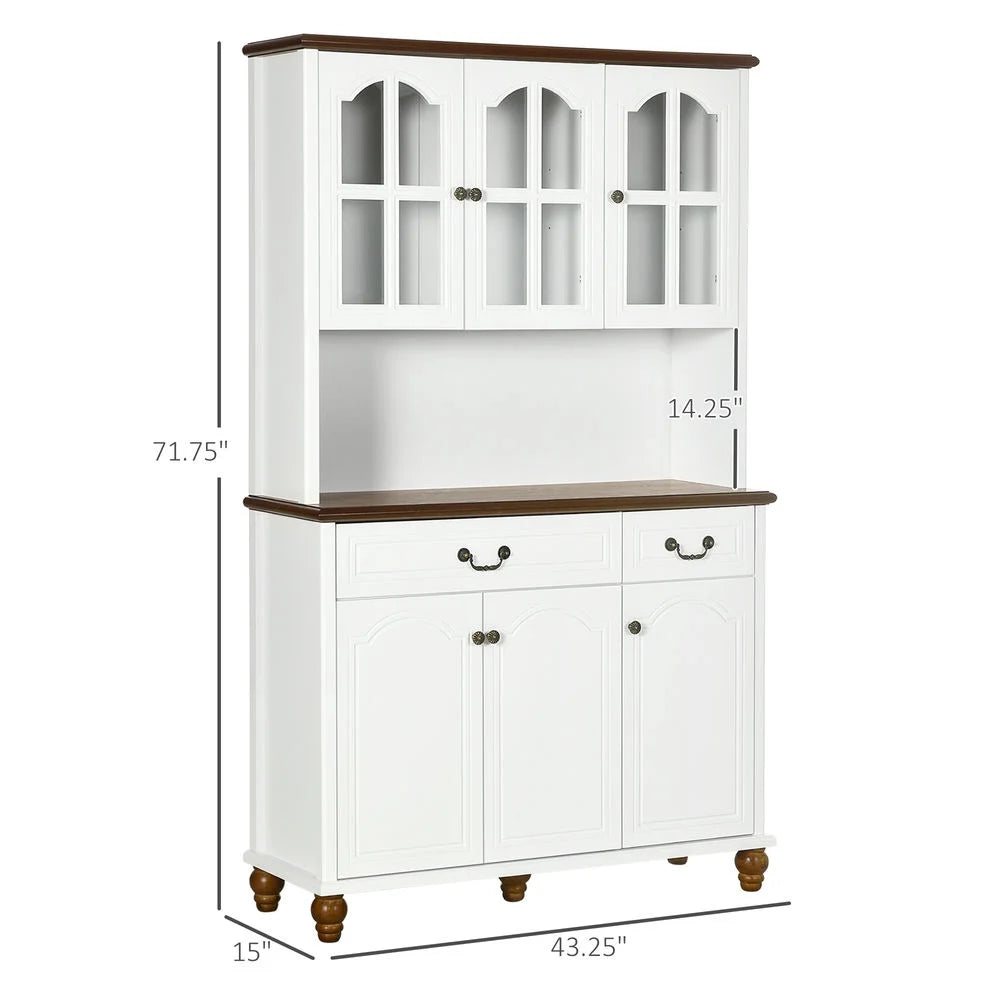 Barara King Kitchen Pantry,Kitchen Buffet with Hutch 6 Door 2 Drawer Adjustable Shelves, White