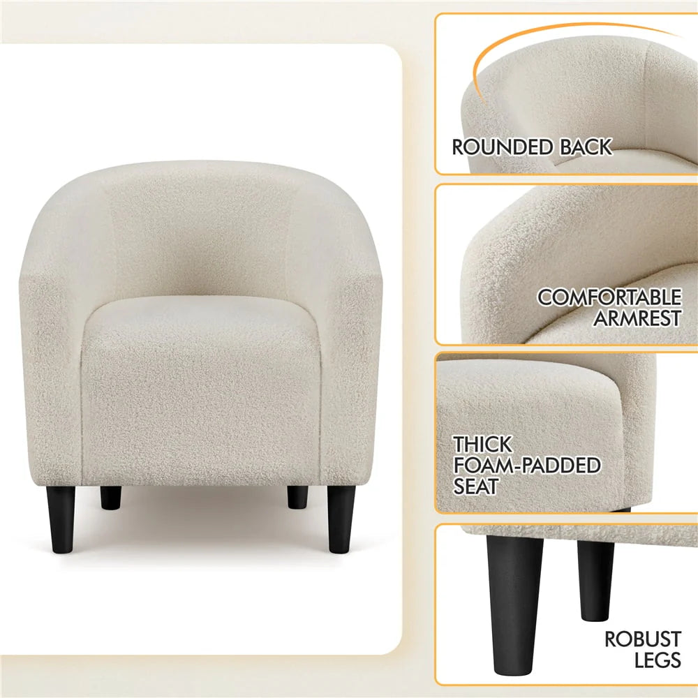 Topeakmart 2pcs Boucle Club Chair Accent Barrel Chair Upholstered Arm Chair, Ivory