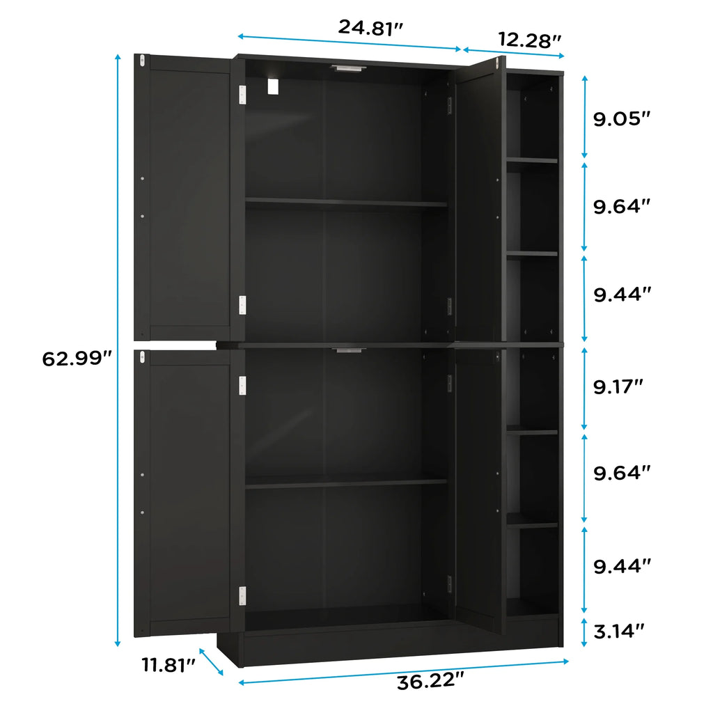 63" Tall Kitchen Pantry, Kitchen Pantry Cabinet with 4 Doors and Adjustable Shelves, Storage Cabinet for Dining Room, Laundry Room, Oak