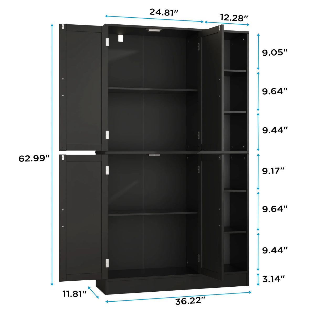 63" Tall Kitchen Pantry, Kitchen Pantry Cabinet with 4 Doors and Adjustable Shelves, Storage Cabinet for Dining Room, Laundry Room, Oak
