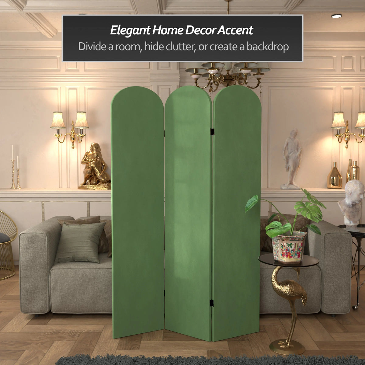 6 ft. Classic Arch Velvet Room Divider Lilac 3 Panel