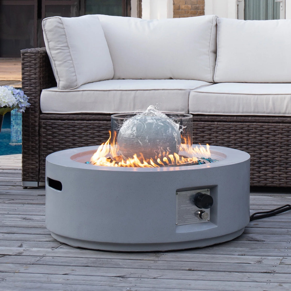 COSIEST 29.3-inch 50,000 BTU Outdoor Propane Fountain Round Fire Pit Table