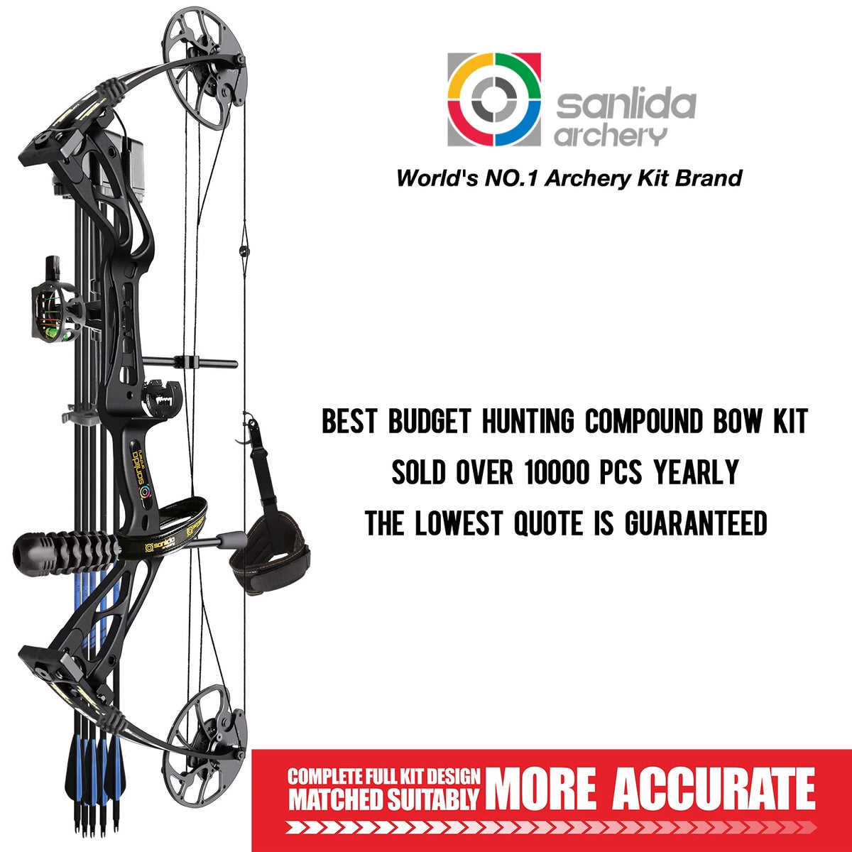 Sanlida DragonX8 RTH Compound Bow Package, Black, Adjustable 18��-31�� Draw Length, 0-70lbs Draw Weight, 310 FPS