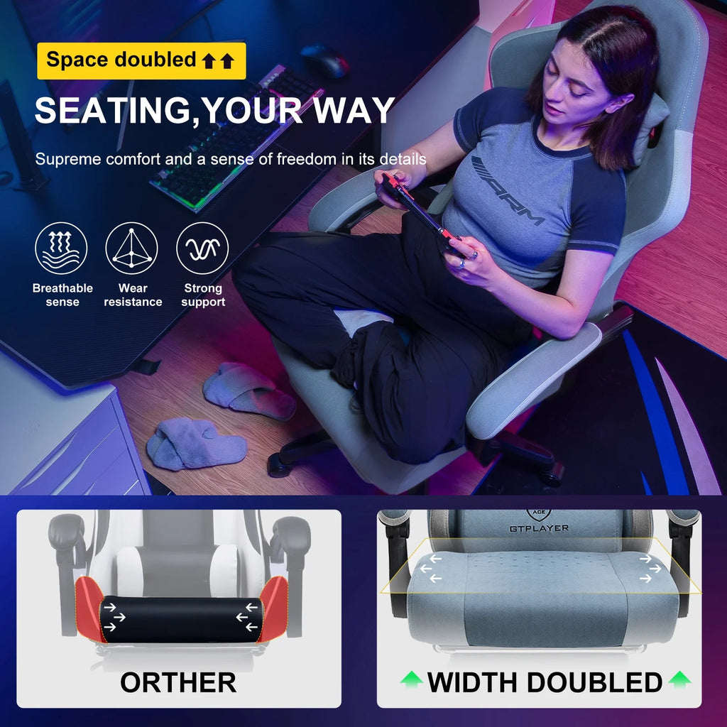 GTPLAYER Ergonomic High Back Pocket Spring Cushion Gaming Chair with Footrest & Linkage Armrests, Black