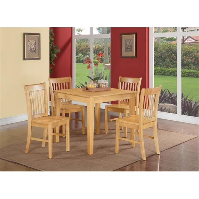 East West Furniture Oxford 3-piece Wood Table and Dinette Chairs in Oak