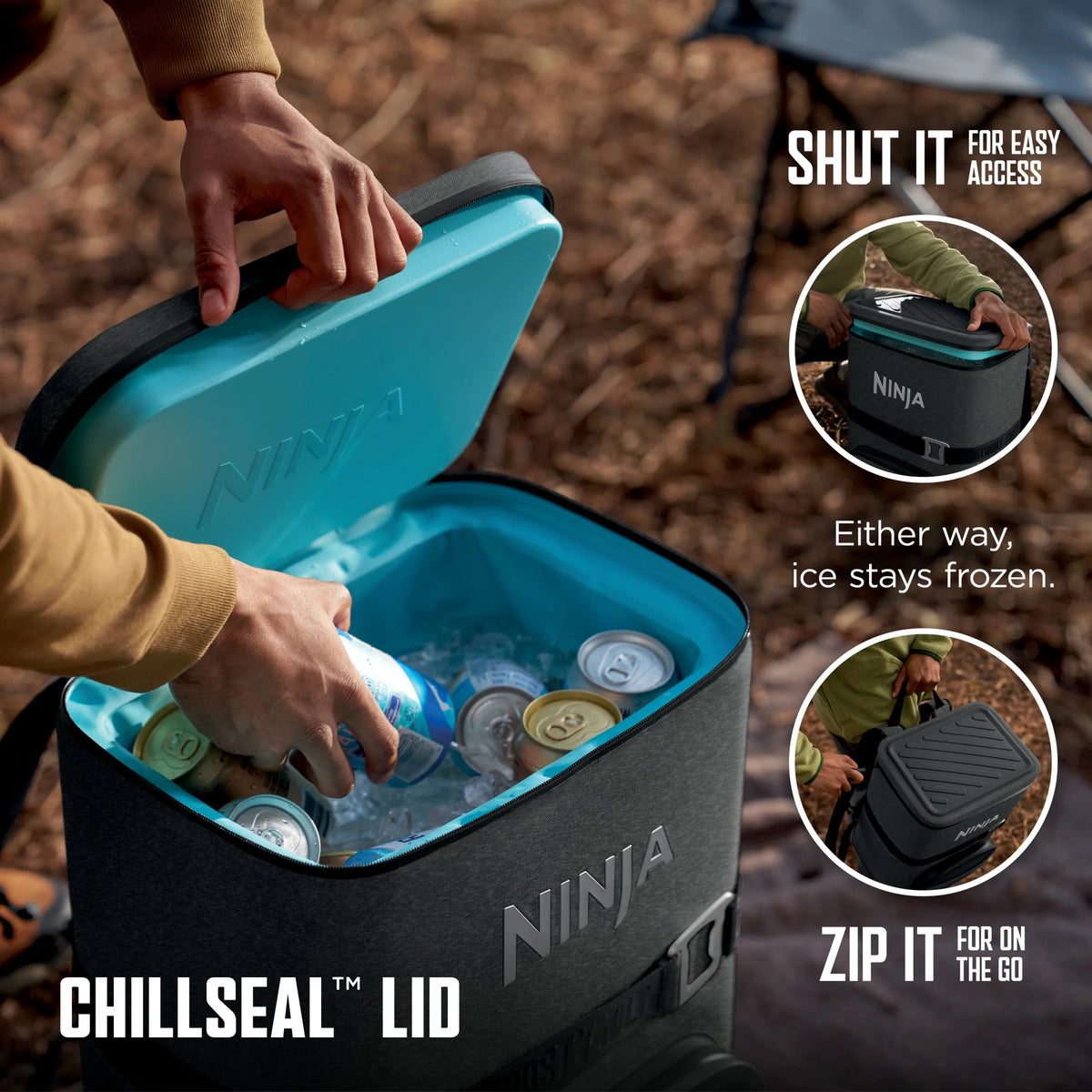 Ninja Outdoor FrostVault Go 24-Can Soft Cooler with Cold Dry Zone, Lakeshore Blue - FF124NV
