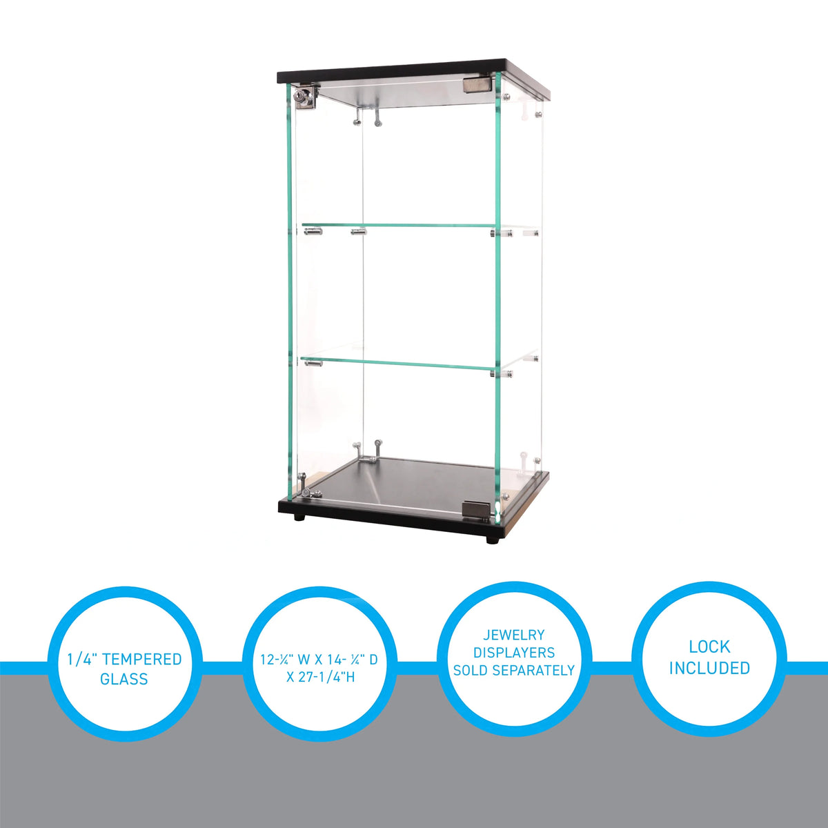 SSWBasics Infinity Countertop Glass Display Case (Ready to Assemble) - 12-1/4"W x 14-1/4"D x 27-1/4"H - Showcase Cabinet Bookcase with Lock  Perfect for Displaying Smaller Items